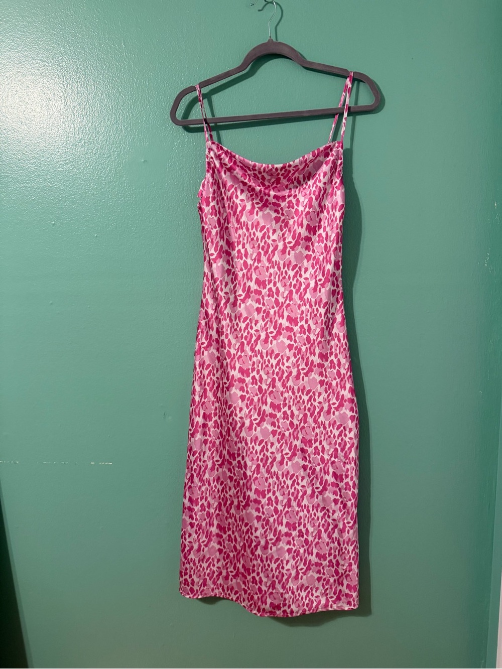 Pink Animal-Print Slip Dress with Cowl Neck